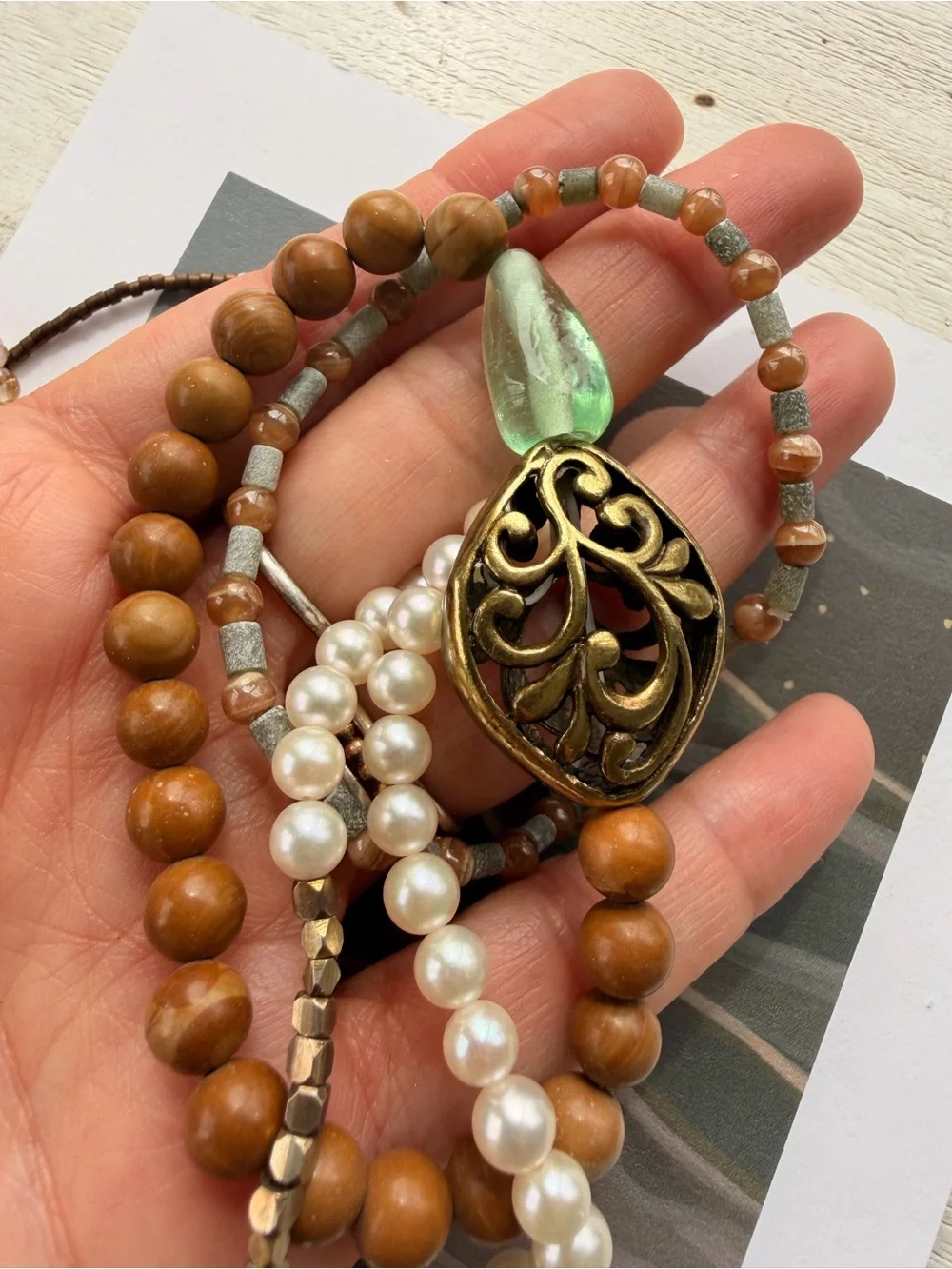 Handmade Multi-Strand Pearl and stone Bead Stretch Bracelet lot